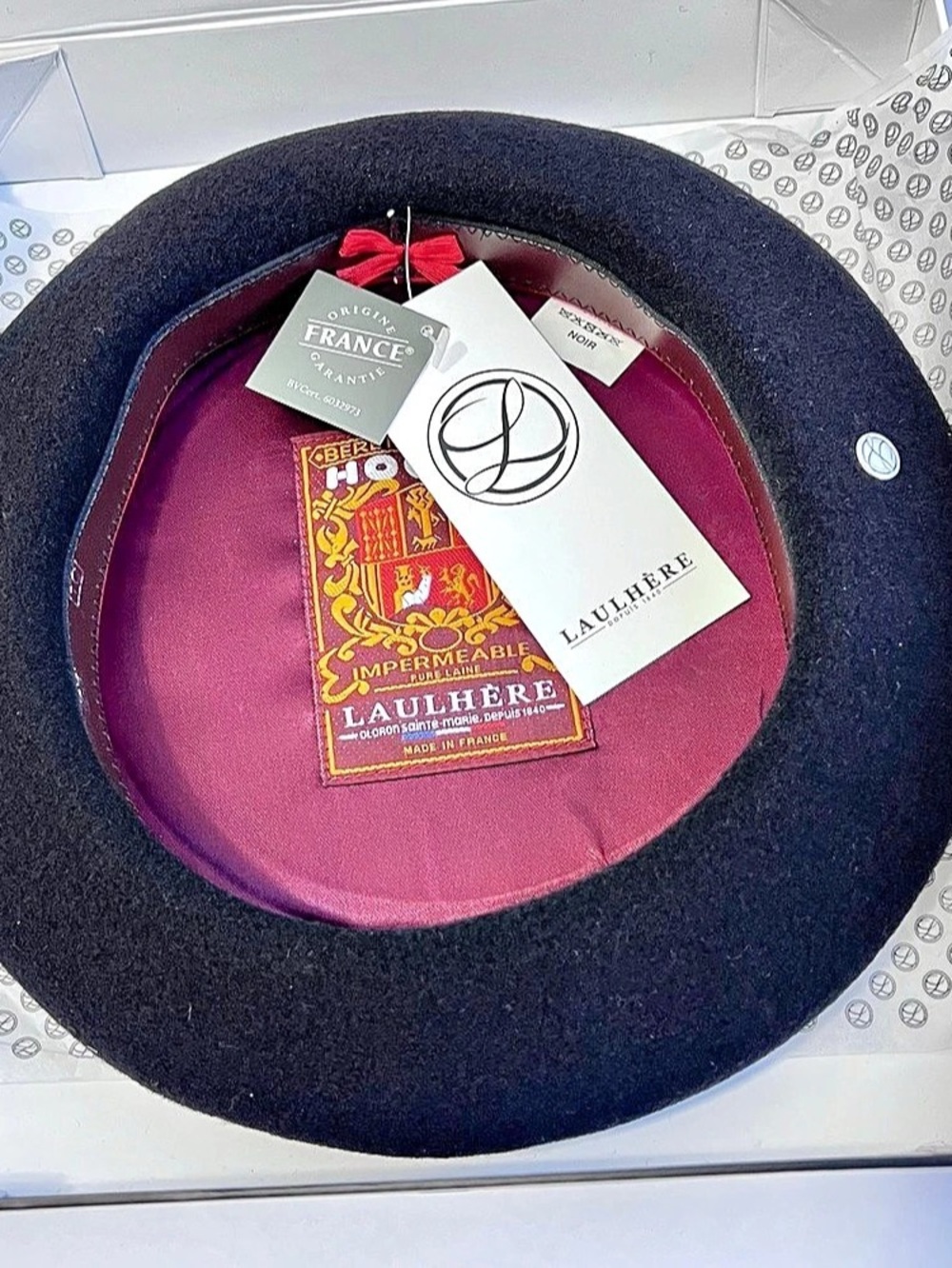 Laulhère Héritage Black Wool Beret Hat 58/10 Foulard Hoquy Beret de Luxe France